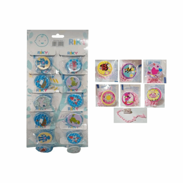 Prendedor Chupeta Riky Boton Azul e Rosa c/12 un Cod.: 7898958459109